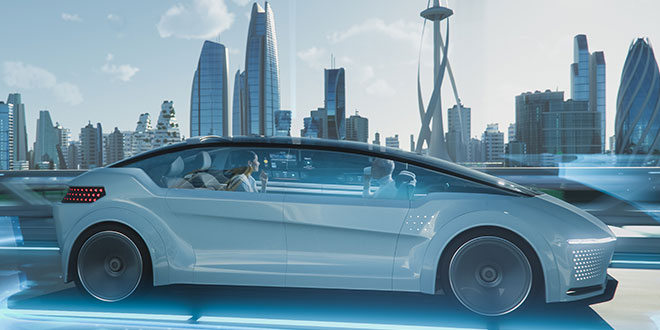 A white car with a person in it Description automatically generated